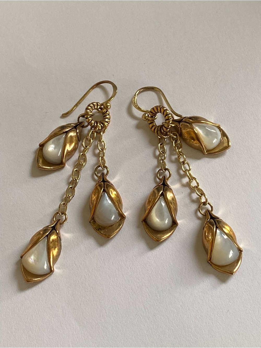 Signed Barse Thai 925 Sterling Silver Gold Vermeil MOP Dangle Earrings